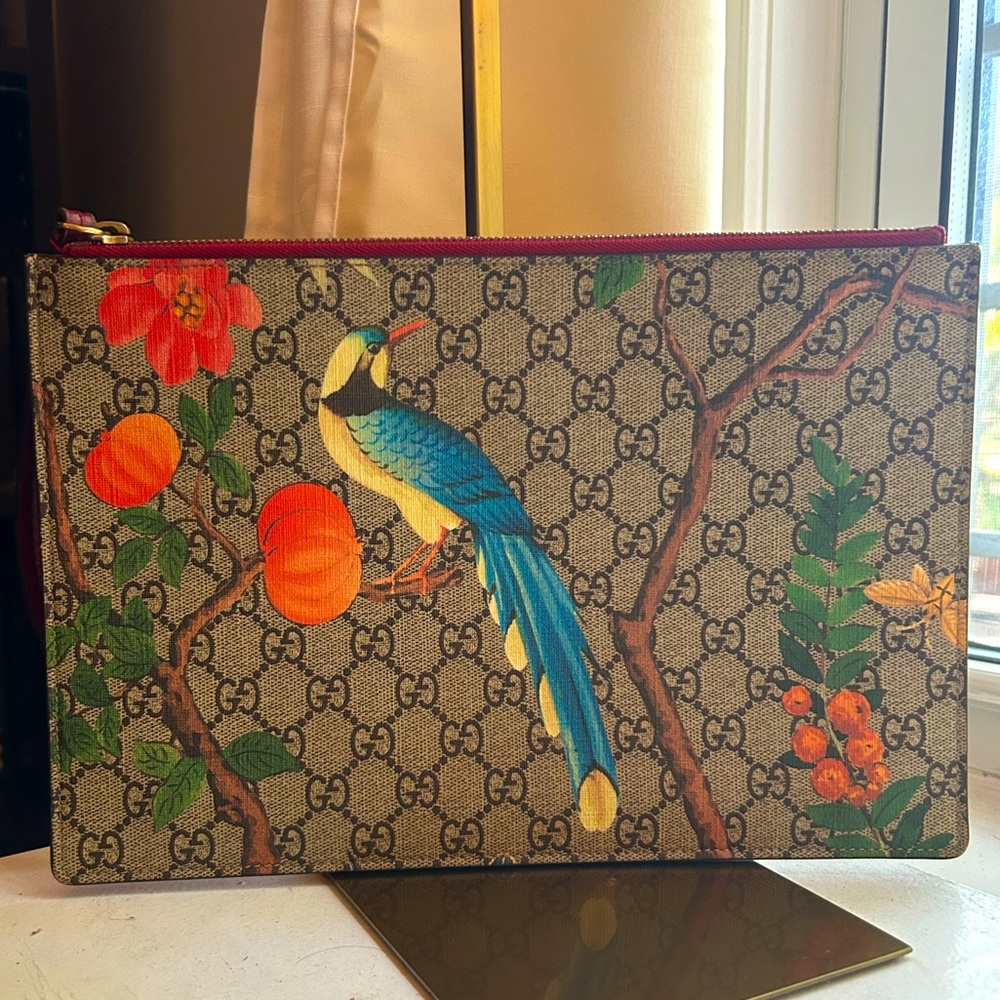 Gucci Multicolor Bird and Floral Print Pouch